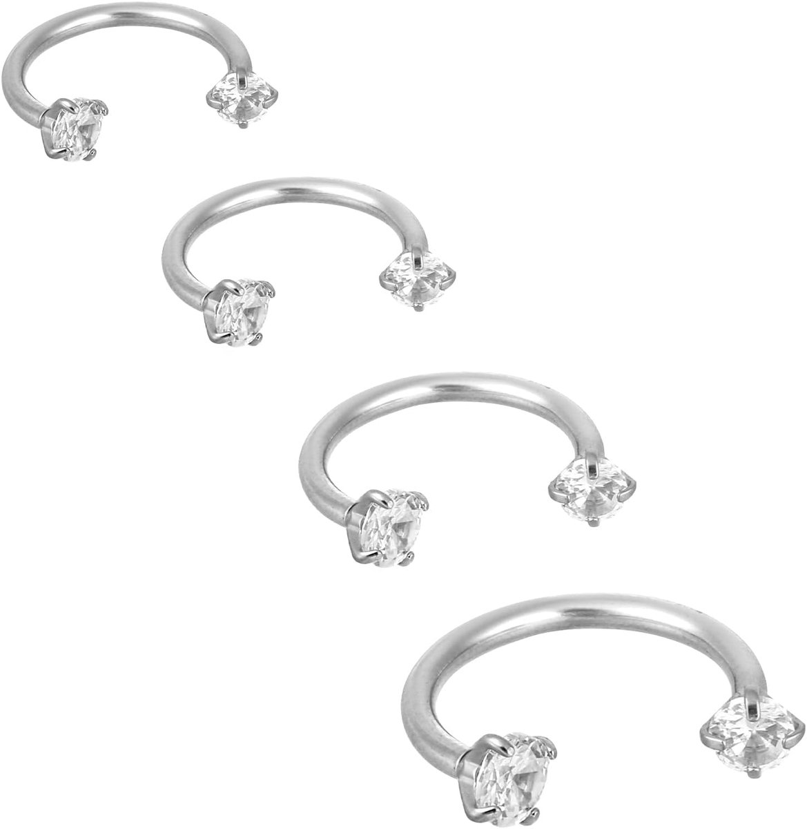 Ringen, Roestvrij Staal 316 Dubbele Neusring 16 g Lipringen Daith Piercingsieraden met Kubieke Zirkonia voor Vrouwen, Binnendiameter 6/8/10/12 mm