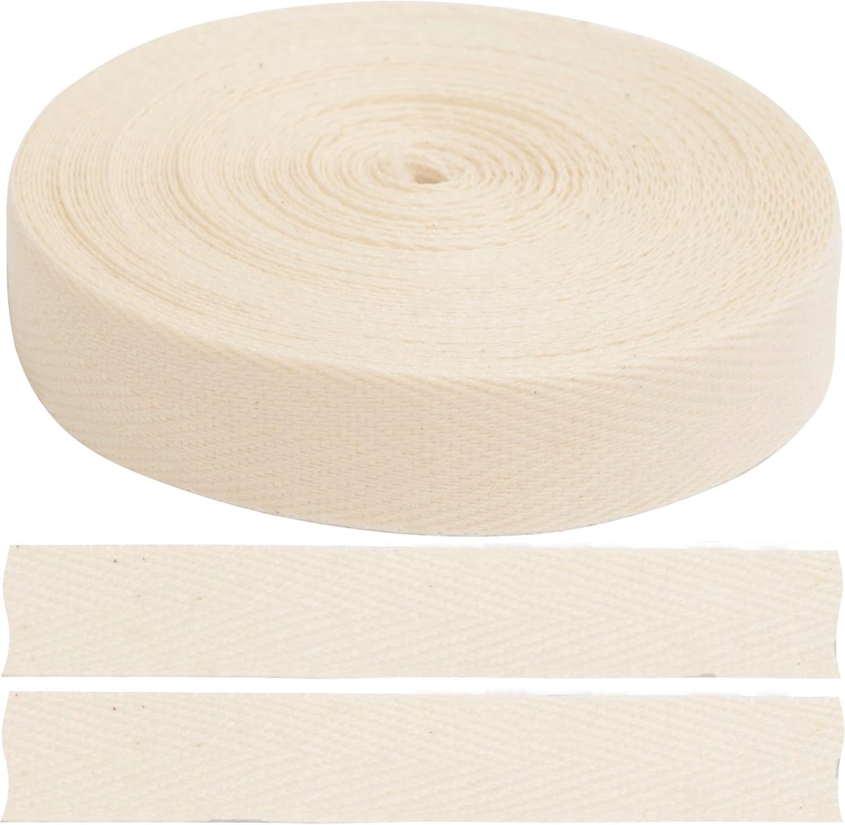- C77603 - Twill lint met visgraatpatroon, 9 meter x 15 mm - van 78% katoen en 22% polyester - natuurlijke kleur
