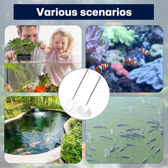 2 stuks schepnet voor aquarium, visnet met roestvrijstalen telescoopstang, uittrekbare handgreep, mini-aquariumschepnet voor het vangen van kleine vissen, garnalen en reinigen (vierkant en rond) — afbeelding 2