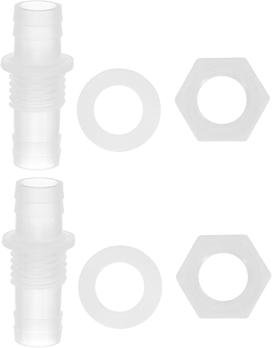 1/2" slang ID weerhaak Thru-Bulk schot fittingen, 2 stuks Union Plastic Adapter Fittingen met M16 moeren Siliconen ringen voor Aquarium Water Brandstof Lucht