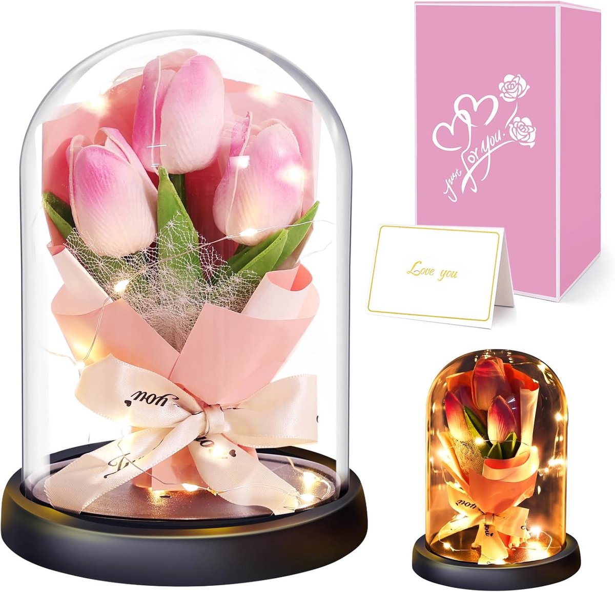 SnelShoppen - Kunstmatige Tulpen, Touloube Forever Tulip, Eternale Infinity Bloemen in Glas, Roze, Perfect voor Moederdag, Verjaardag, Valentijnsdag,