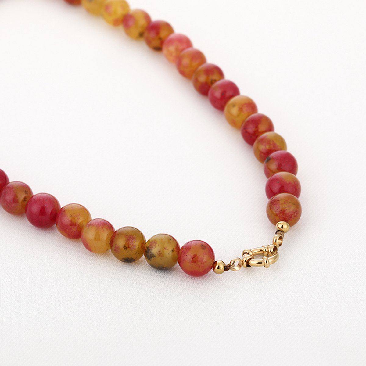 Round Gemstone Bead Necklace – Kralen Ketting – RVS - Fushia