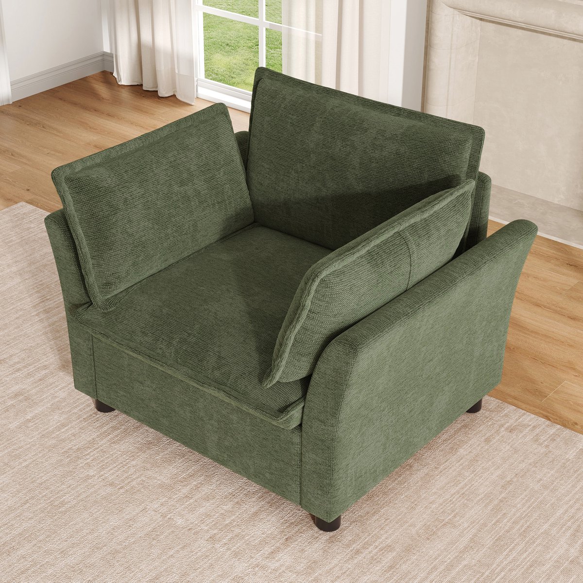 Moderne eenpersoons fauteuil - leesstoel - relaxstoel - ruststoel - met zachte rug- en armkussens - groen