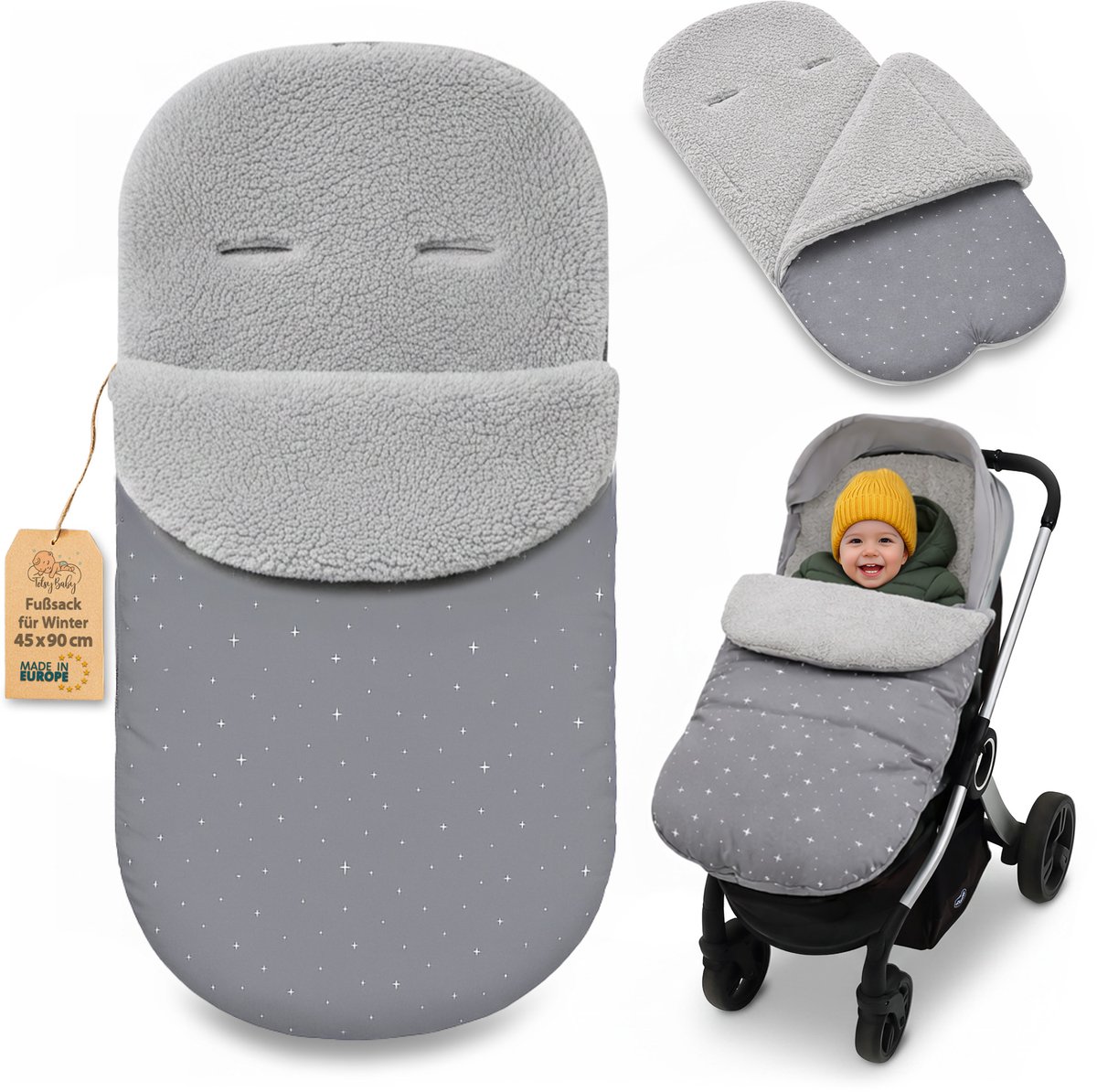 Voetenzak Kinderwagen en Buggy voor de Winter 90x45 cm - Winter Voetenzak Warme Inleg Omslagdeken Baby Accessoire warm Boucle Oeko-Tex certificaat Galaxie
