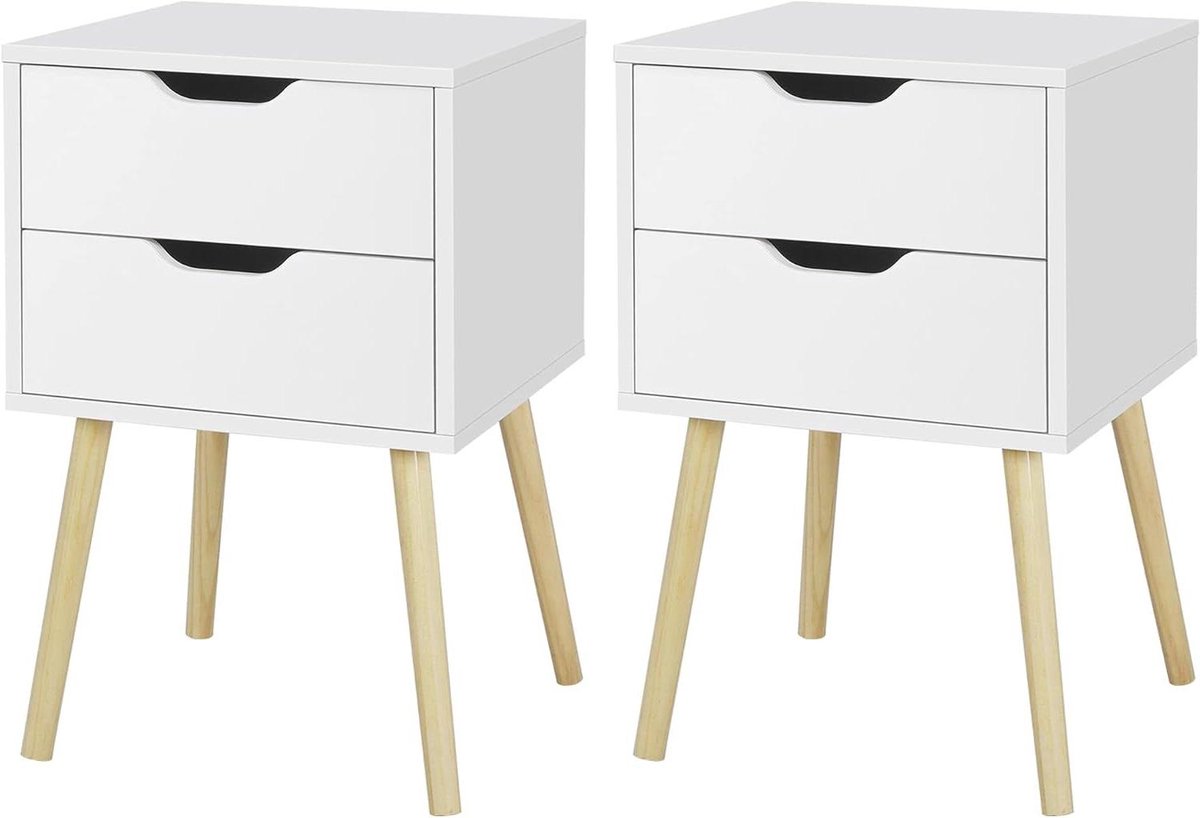 Nachtkastjes set - Bijzettafels commode - Opbergen slaapkamer - Handgreep loze laden - 61 cm hoogte - Wit