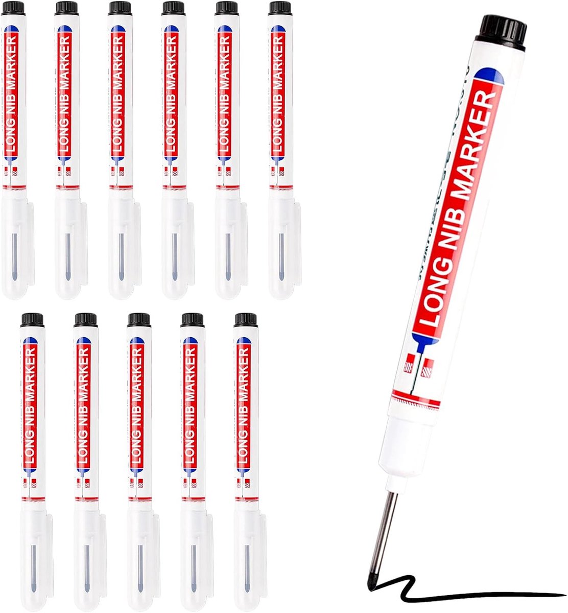 Swiftctrl 12 stuks diep gat, timmermansstiften, waterdicht, fijne punt, 20 mm, precisiemarkers voor metselwerk, hout - ShopVlot