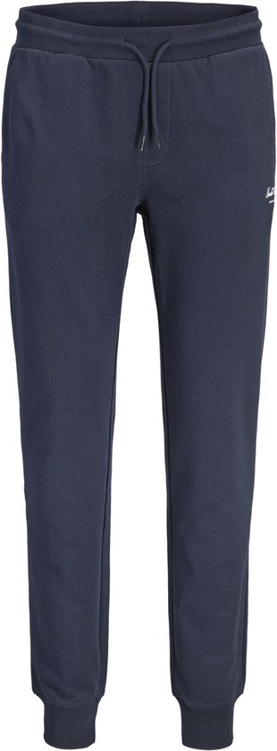 Donkerblauwe joggingbroek met trekkoord, elastische tailleband en manchetten.