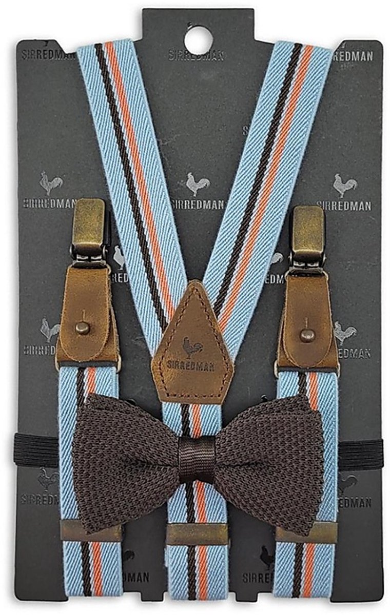 Sir Redman - Bretels met strik - kids bretels combi pack Brown Buddy - lichtblauw / bruin / oranje
