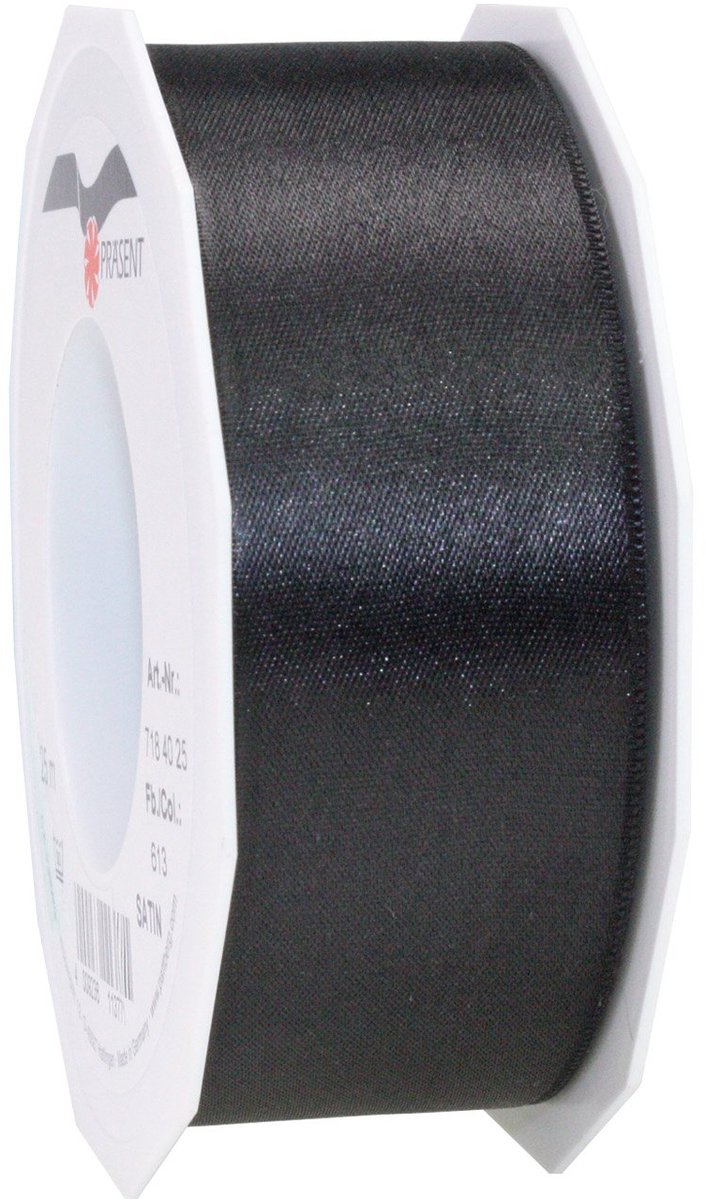 Cadeaulint, polyester, zwart, 25 m rol 40 mm