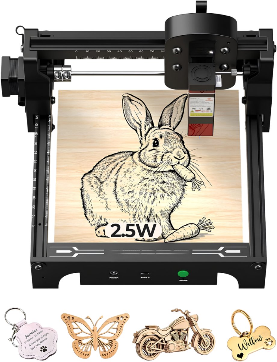 NIVA® Lazer Graveermachine - Laservermogen - Draagbaar Mini Graveerapparaat - Zwart - 25cm x 25cm x 16cm