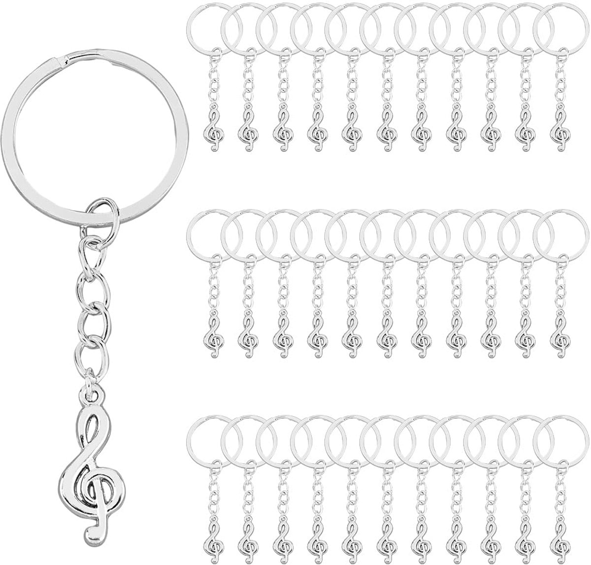34 stuks muzieknoten sleutelhanger G-sleutel muzieksymbool metalen legering muziek hanger teken met ijzeren split sleutelhanger voor Kerstmis, dag van de vuist, cadeaus voor vrouwen