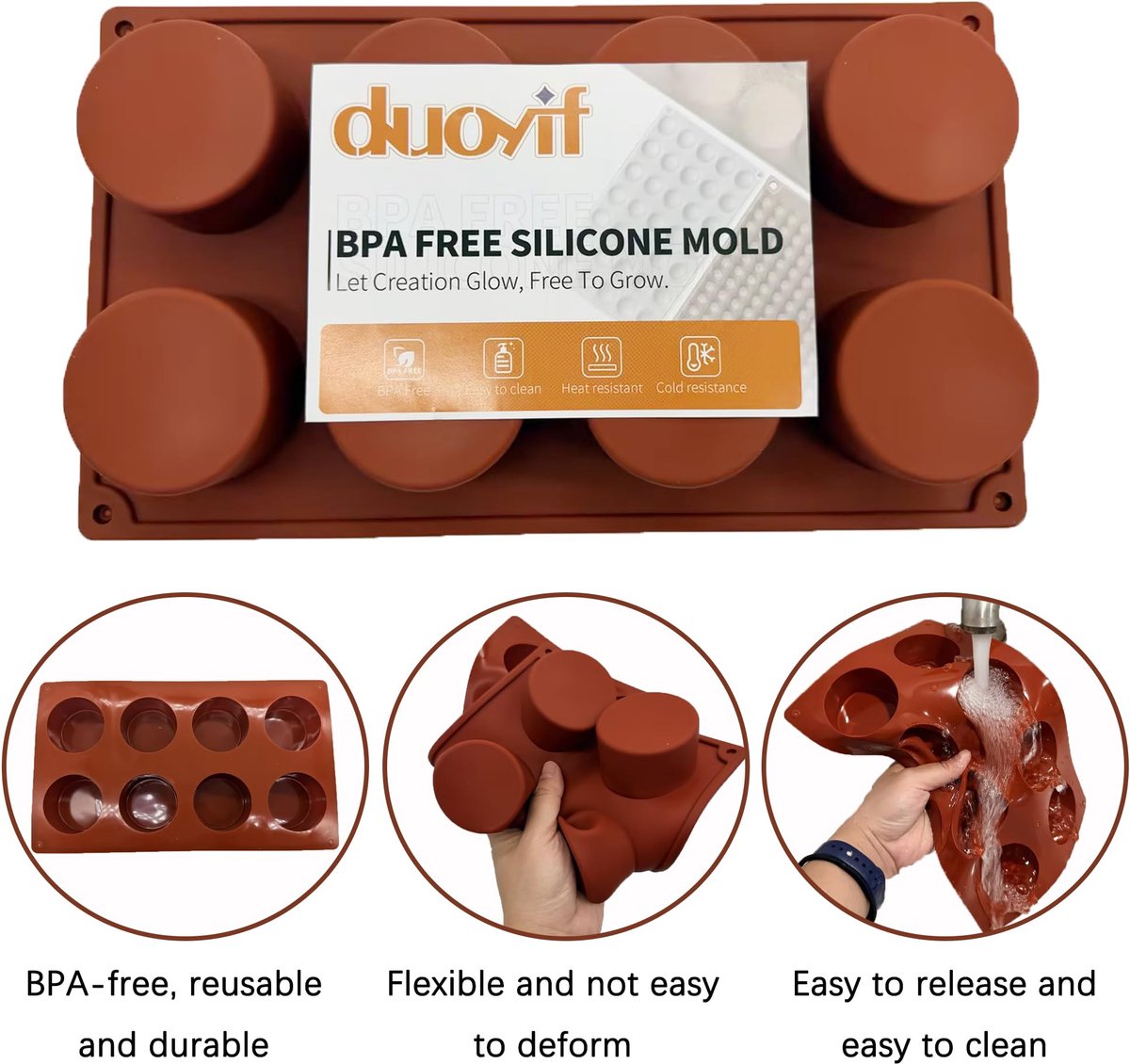 duoyif Siliconen mal chocoladevormen bakvormen voor chocolade koepel mousse gelei cake muffin brownies zeep (cilinder, 5,6 cm)