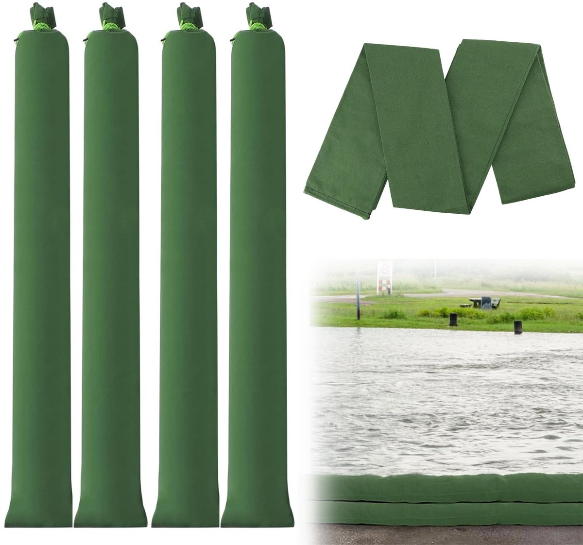 Zandzakken voor overstromingen - Silo zandzakken - Set van 4 herbruikbare zandzakken met trekkoord - 120 x 19 cm - Zandzakken voor overstromingsbescherming - Voor thuis, opslag, garage, tuin