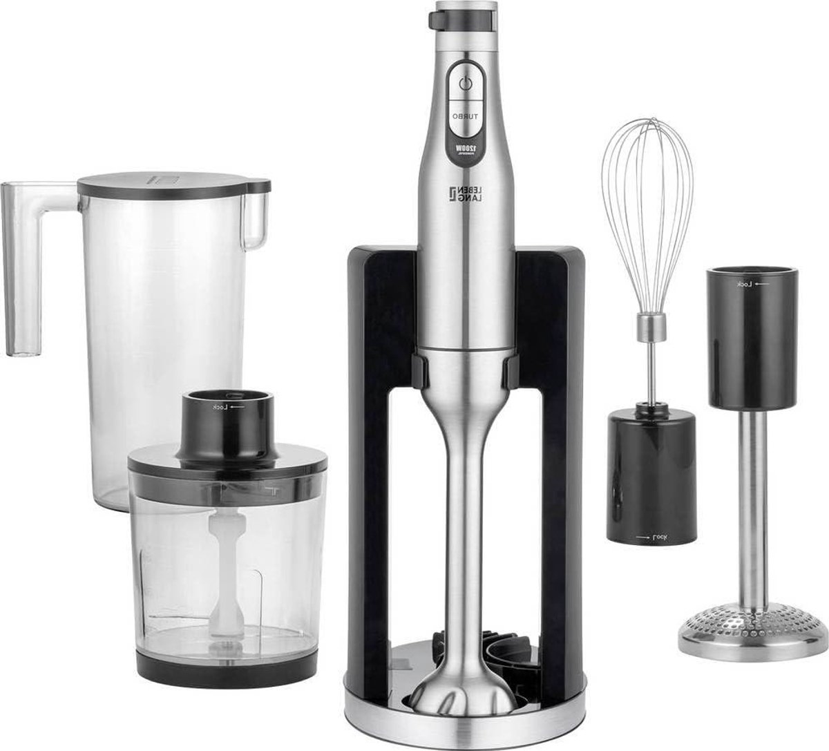 Staafmixer Set - Keukenmixer Handblender - Eten Bereiden - 1200 Watt Kracht - 1000 ml Beker - Zilver