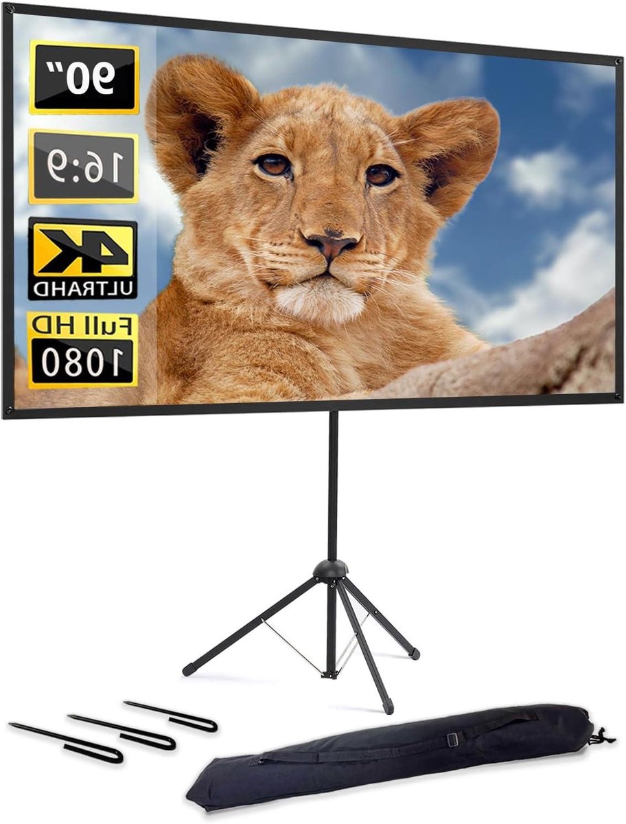 Projectiescherm met standaard - Draagbaar scherm - Thuisbioscoop creëren - Lichtgewicht glasvezel - 90 inch 16:9 - Wit