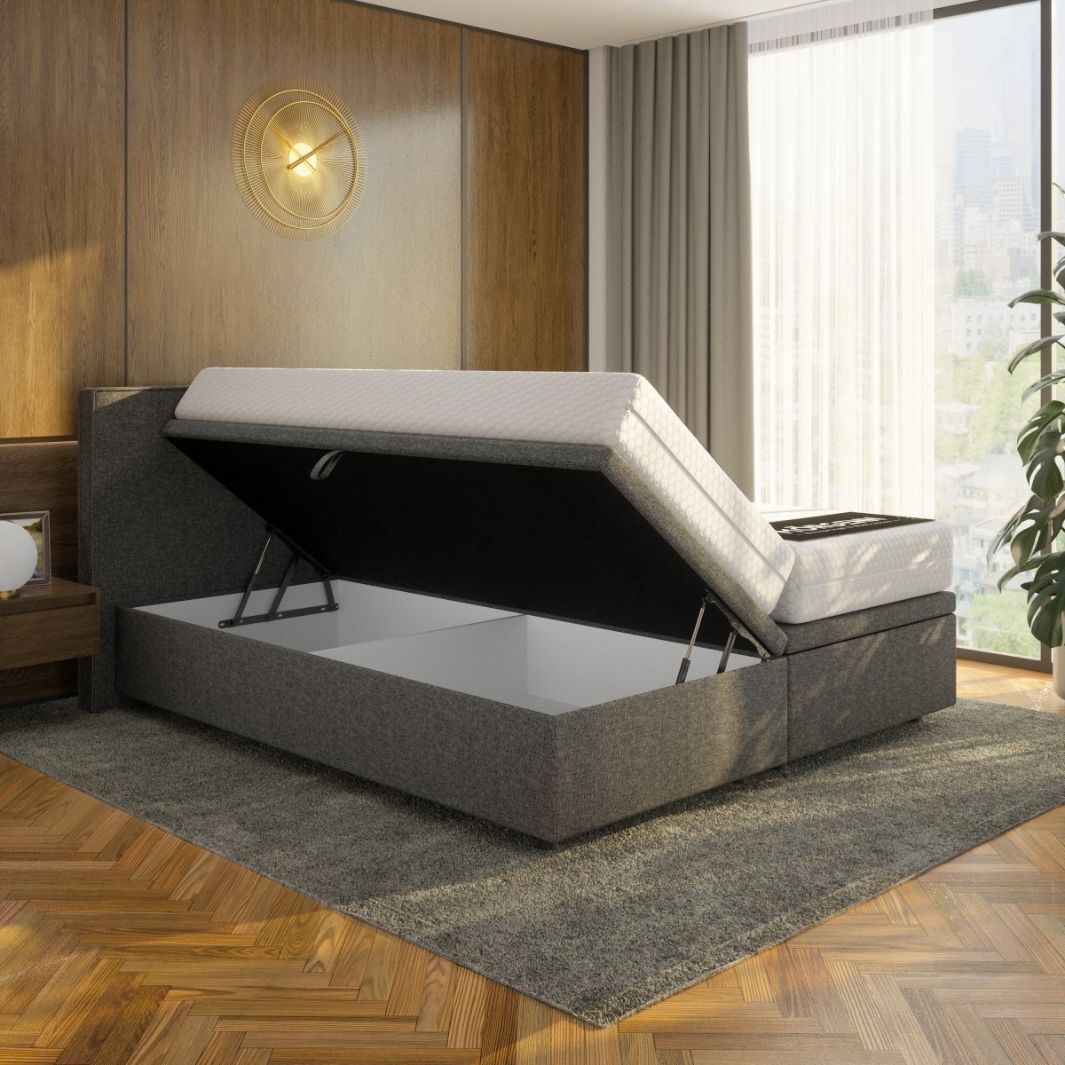 Mörgenn Opbergboxspring Havn - 900 Liter Opbergruimte - Antraciet - 160x200 cm - Zonder Matras - Inclusief Dekbed en Kussens