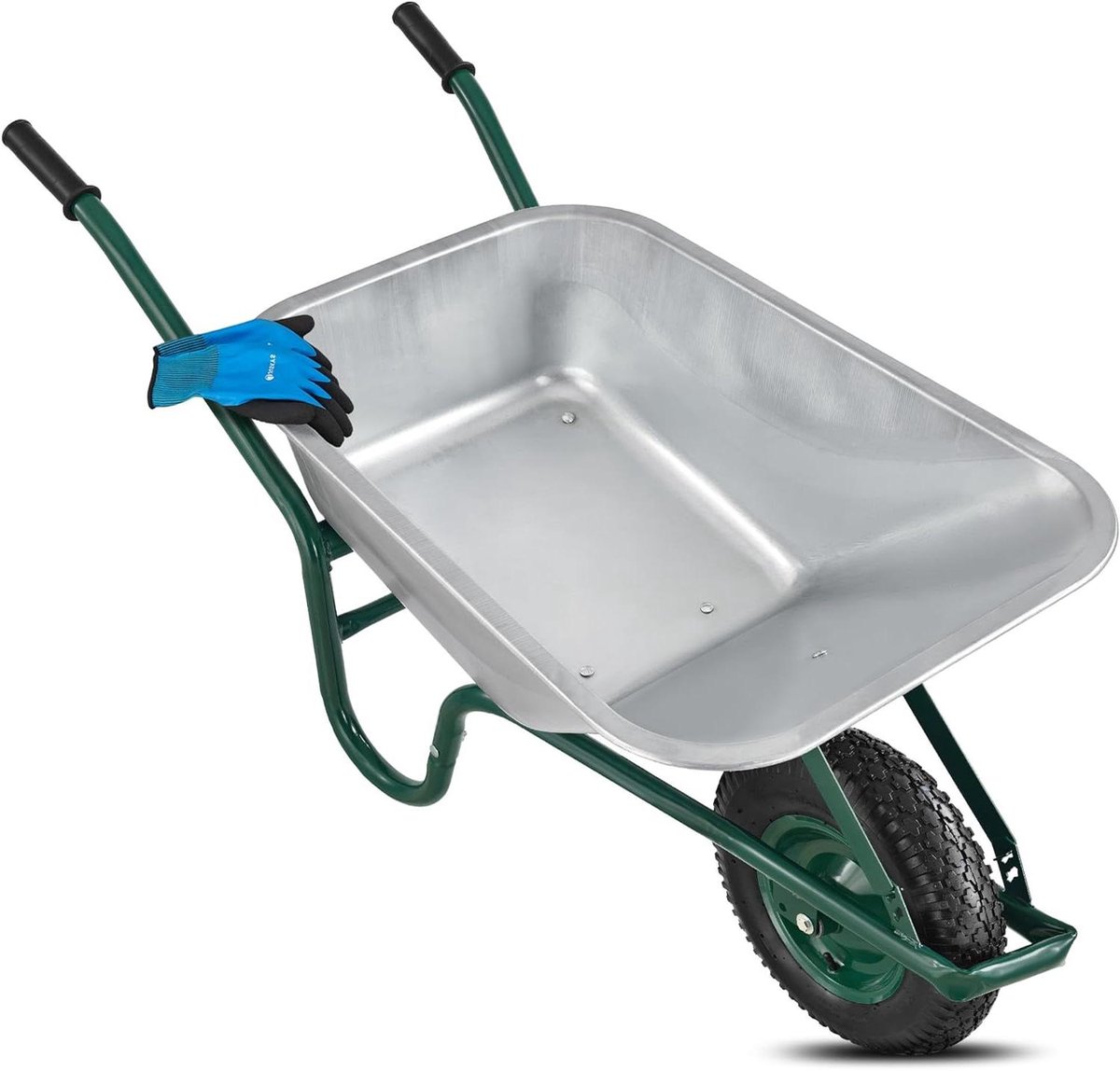 Kruiwagen Tuin - Transportwagen Werktuig - Tuinwerkzaamheden Uitvoeren - Verzinkte Kuip - 100 Liter - Groen Zilver