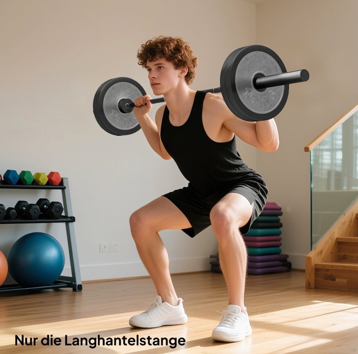 REDOM- Halterstang - Olympische halterstang - Geribbelde greep - Roterende sleeves - Sport - Home gym - Staal - Zwart - 180 cm