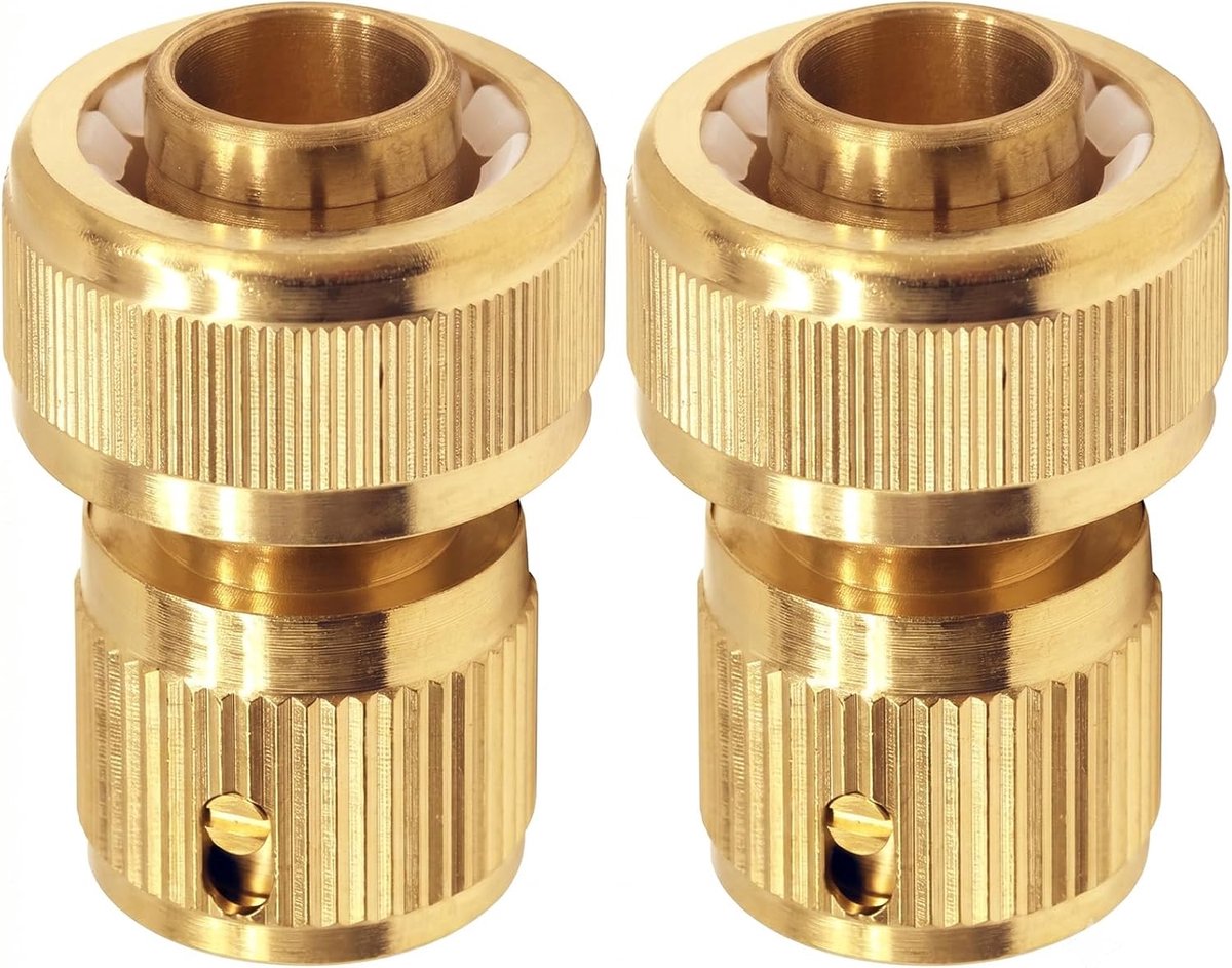 2 stuks messing snelkoppeling, slangaansluiting voor 3/4 inch slang, slangverbinder met waterstop, slangaansluiting voor tuinslang, buisverbinding voor irrigatie en tuinieren