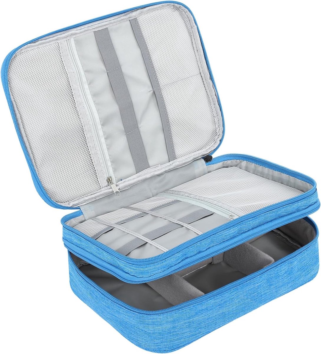 Universele organizer tas voor reizen, elektronisch, accessoires voor tablet, externe harde schijf, oplader, USB-kabel, adapter, geheugenkaarten, Blauw - 3 lagen, kabelorganizer tassen