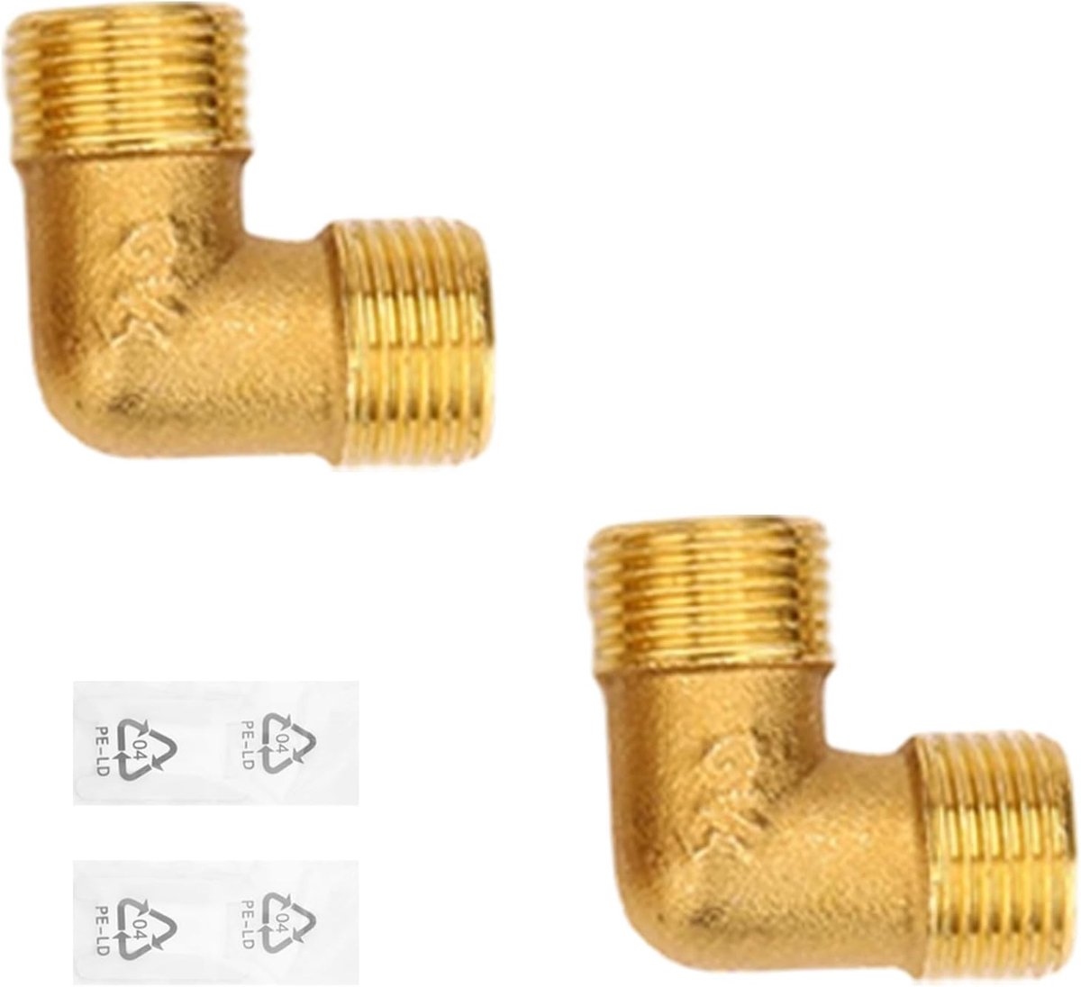 2 Stuks Messing Winkel 90 Graden, DN10 Buishoek Boog, 3/8 Inch AG op AG, Sanitaire Aansluitstukken Voor Drinkwater (3/8" AG x 3/8" AG)