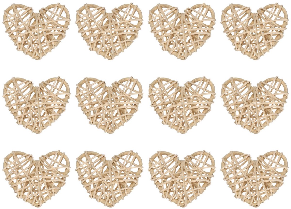 sourcing map 12 stuks hartvormige rotan bolletjes vazenvullers natuurlijk rotan voor Valentijnsdag, decoratie, bruiloft, thuis, decoratie, origineel hout, 6,9 cm