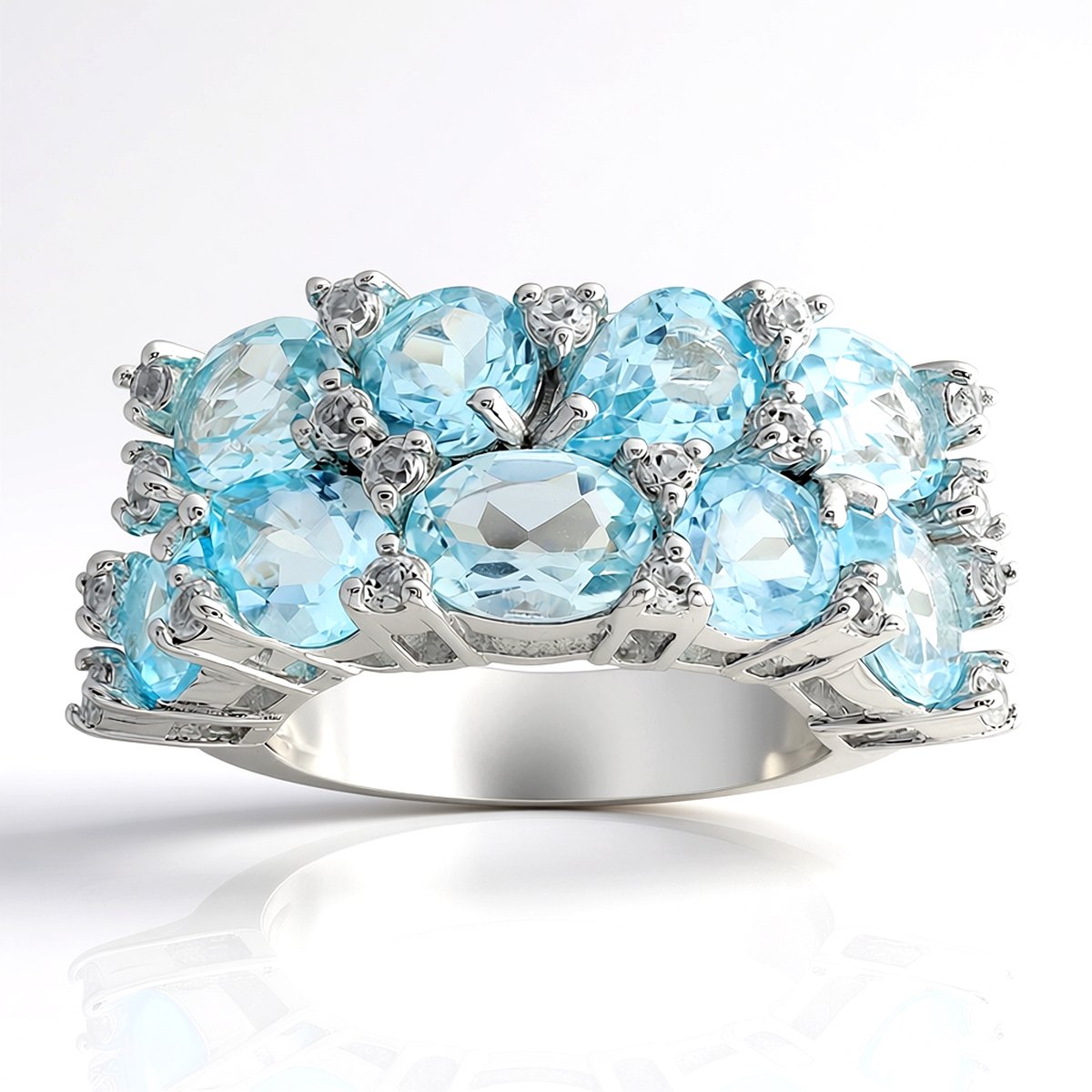 Cavill - 925 Sterling Zilveren Ring - 7,023 ct Hemelblauwe Braziliaanse Topaas - Druppel & Ovaal Geslepen - Elegant Sieraad