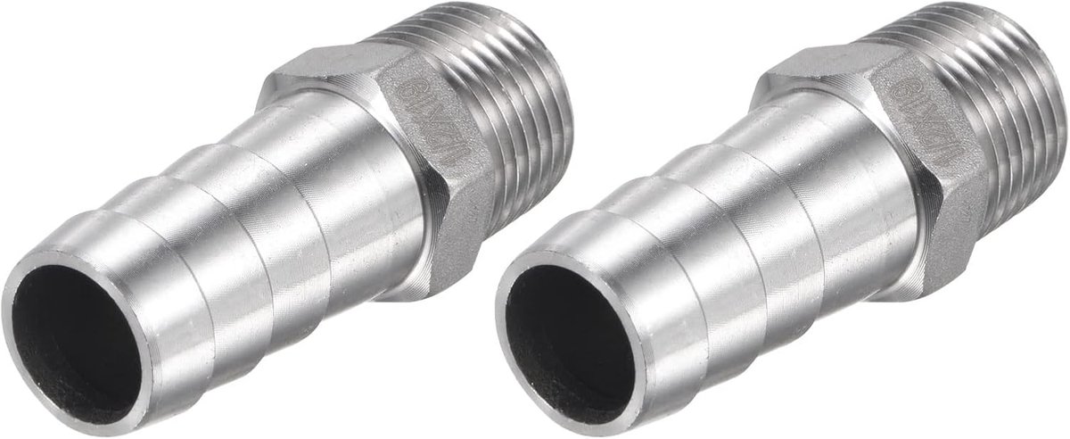 sourcing map 2 stuks slangtuit 19 mm AD x1/2PT buitendraad 304 roestvrij stalen buisverbinding