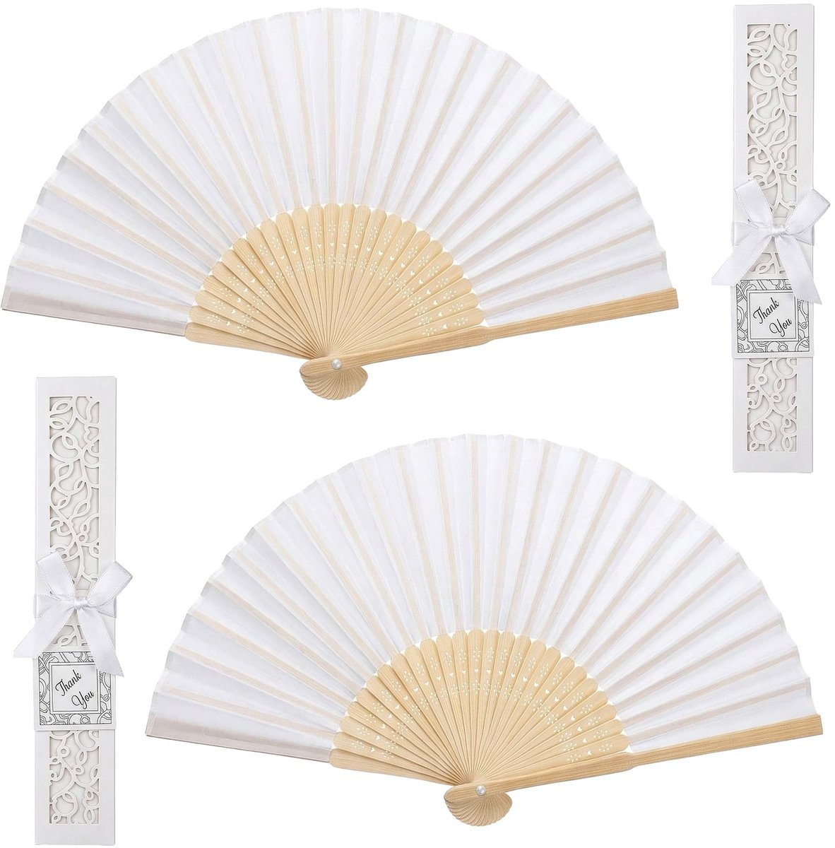 2 stuks vouwwaaiers met geschenkdoos, Chinese handwaaiers, stoffen waaiers, oosterse handwaaiers, bruiloftswaaiers, geschikt voor zomerfeesten, bruiloften, dansoptredens (wit)