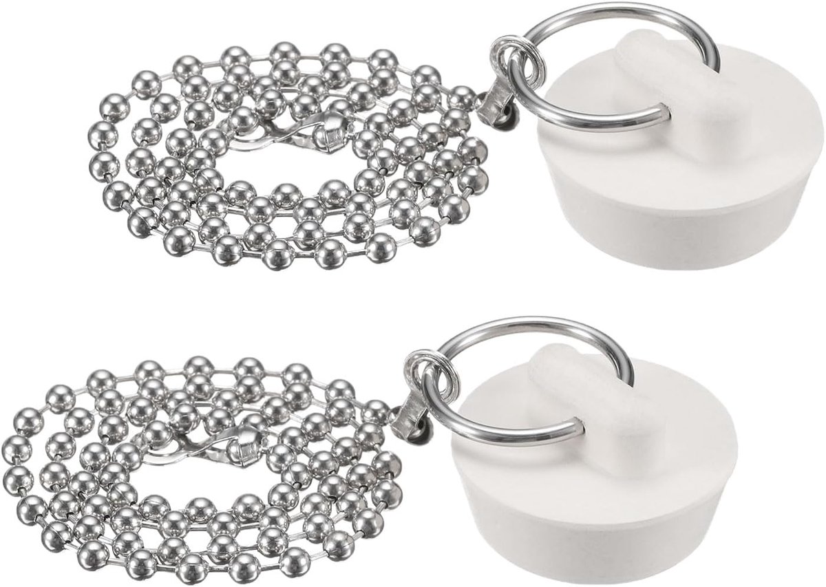2 stuks rubberen sluitingen met ketting en hanger, badafvoerstop past op 2,5 cm, rubberen spoelbakstop voor badkuip, keuken en badkamer, wit