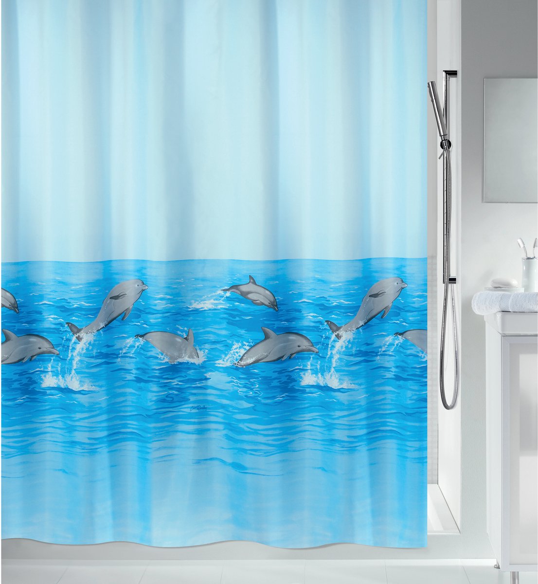 Spirella Douchegordijn Polyester – Anti-Schimmel Douchegordijn met Flipper Design – Douchegordijnen voor de Badkamer