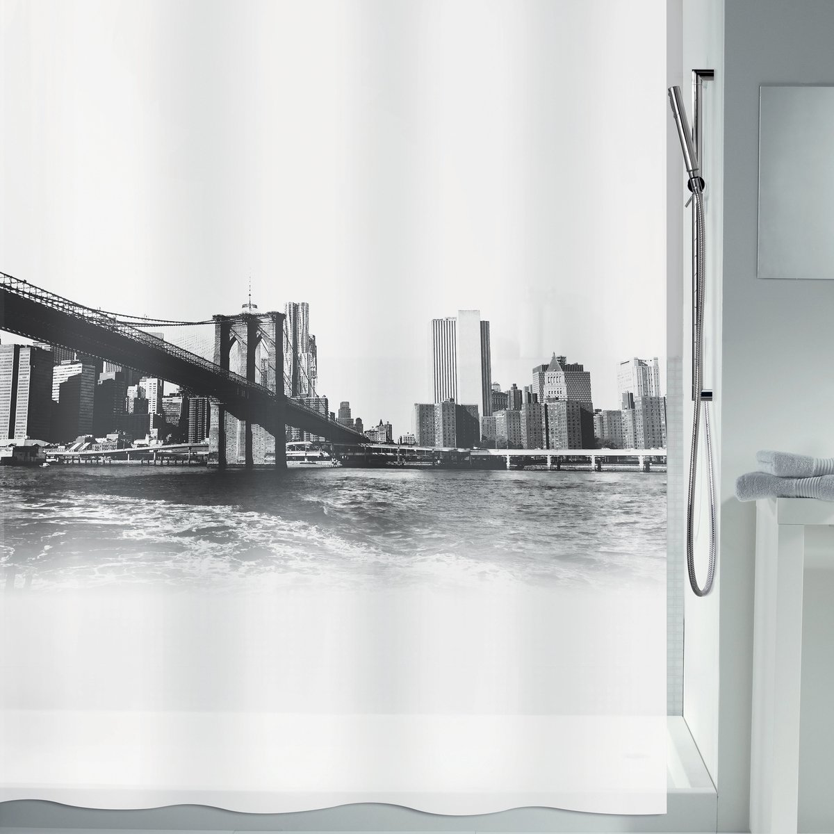 Spirella Douchegordijn – Waterdicht PEVA Douchegordijn met Verzwaarde Onderkant – Stijlvol Design voor de Badkamer