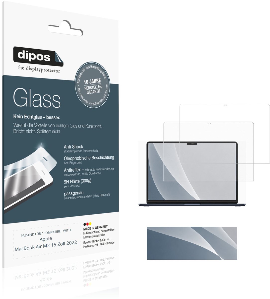 dipos – 2x Matte Pantserfolie geschikt voor Apple MacBook Air M2 15 Inch 2022 | 9H Screenprotector