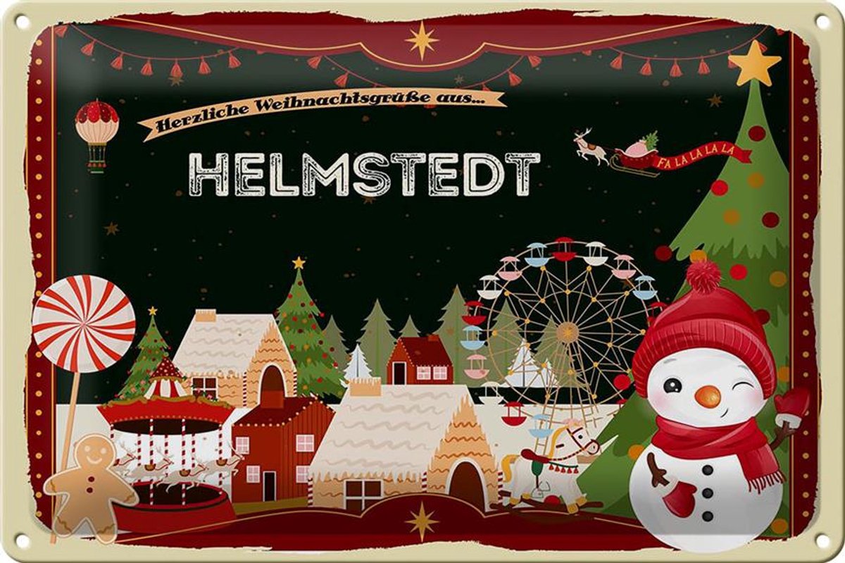 Blechschild Weihnachten Grüße HELMSTEDT 30x20cm