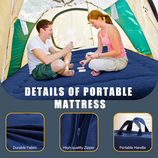 Opvouwbaar Matras - Gastmatras Vloermatras - Comfortabel Slapen - Met Handvat en Rits - 190 x 71 cm - Blauw — afbeelding 3