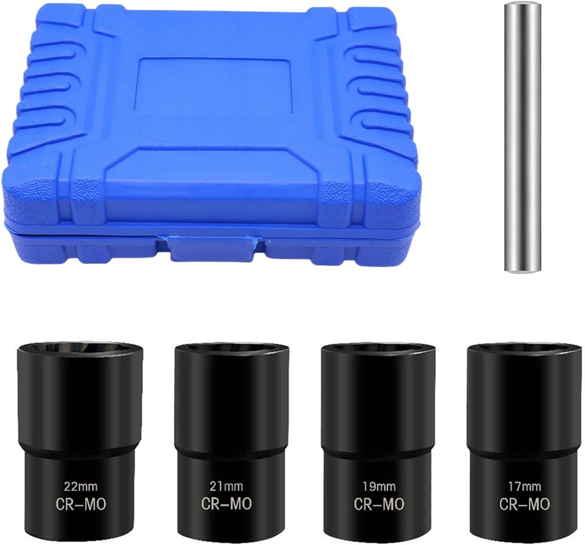5 stuks schroefextractor, moer extractor, schroefextractor, schroefextractie voor het verwijderen van beschadigde, afgeronde en roestige moeren, maten 17 mm, 19 mm, 21 mm en 22 mm