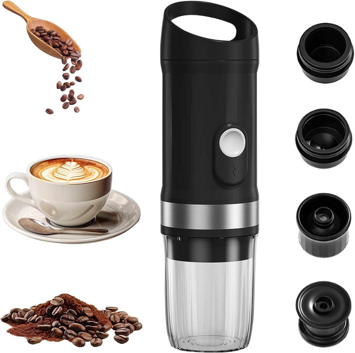 Draagbare Espressomachine - Reiskoffiezetapparaat Elektrisch - Koffie Zetten Onderweg - 3-in-1 Compatibiliteit - 80 ml - Zwart