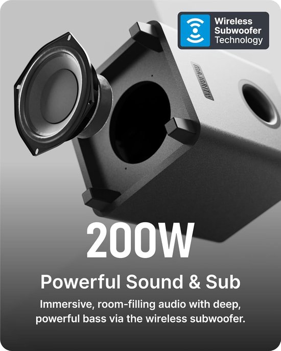 Soundbar met Subwoofer - Home Cinema Systeem - Film en Muziek - 2.1 Geluidssysteem - 200 W - Zwart — afbeelding 3