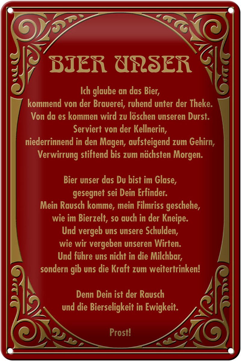 Blechschild Alkohol 20x30cm Prost Bier unser Schild