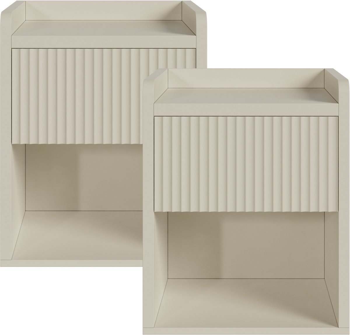 Nachtkast Nand set van 2 met lade open vak 55x45x39 cm havermout [en.casa]