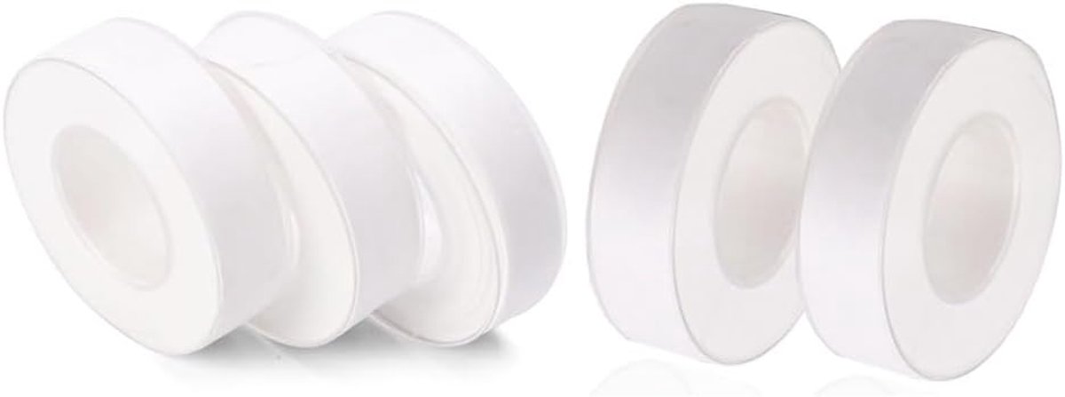 PTFE-schroefdraadafdichtingstape, 15 m x 1,8 cm, wit, buisafdichtingstape voor water- en gasleidingen, verpakking van 5 professionele afdichtingstape voor loodgieterswerkzaamheden