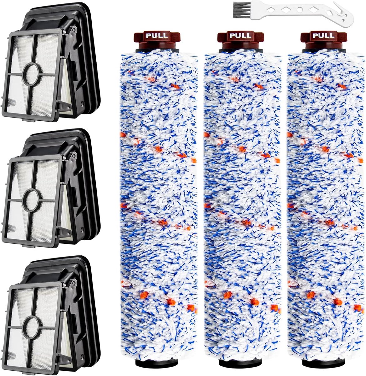 3 Pack 1868 Cross Wave Brush Vervanging en 3 Pack Vervangingsfilters 1866 voor Bissel CrossWave 1785 2306 Vacuum Cleaner Vergelijk met onderdeel # 1608683 160-8683 1608684
