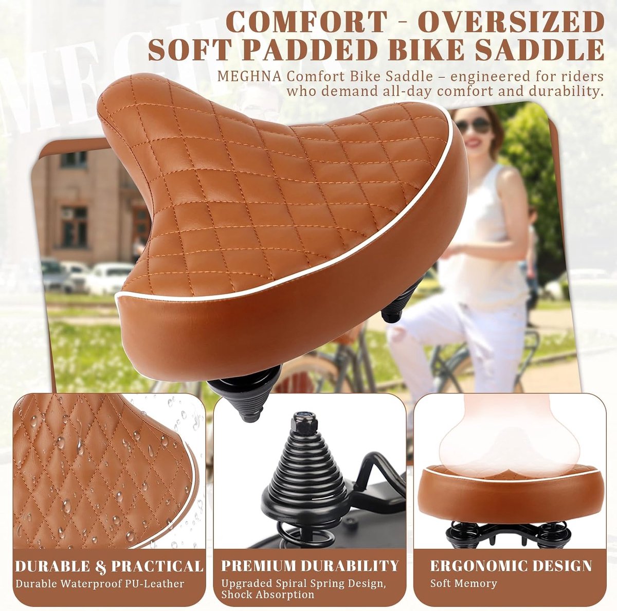 comfortabel zadel – hoogwaardig stadszadel met PU-leer, traagschuim & gereedschap – voor stadsfiets, trekkingfiets, mountainbike, damesfiets, cruiser en retro fiets