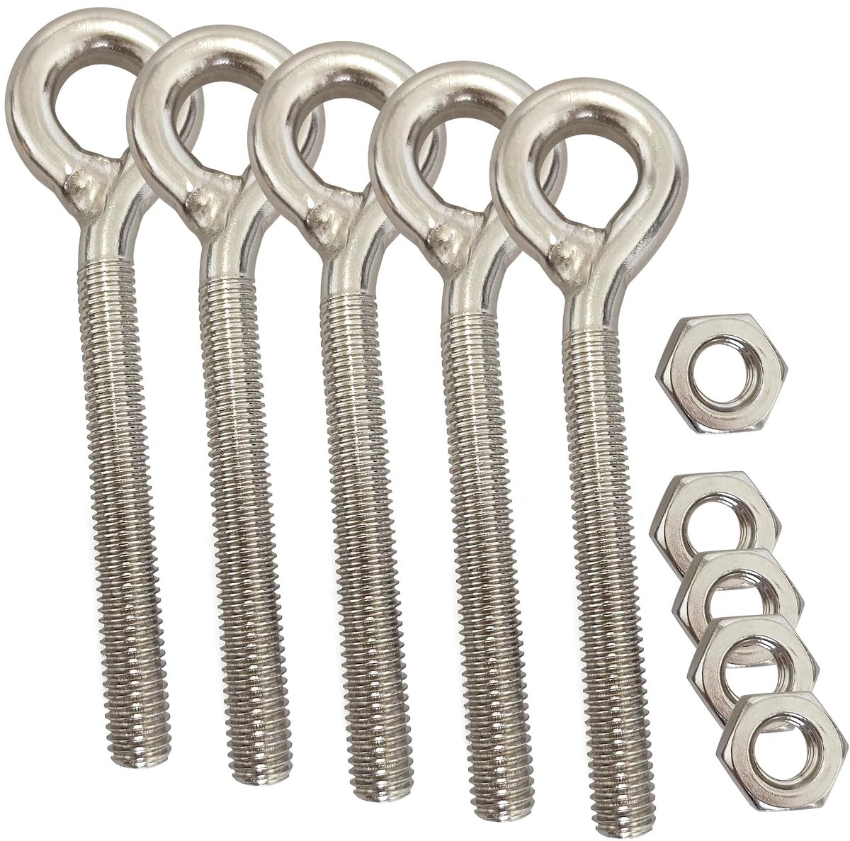 5 Sets Oogbout M10 in 304 Roestvrij Staal Stevige en Roestbestendige Ring Bout 113mm Lengte voor Tuin Opknoping Projecten