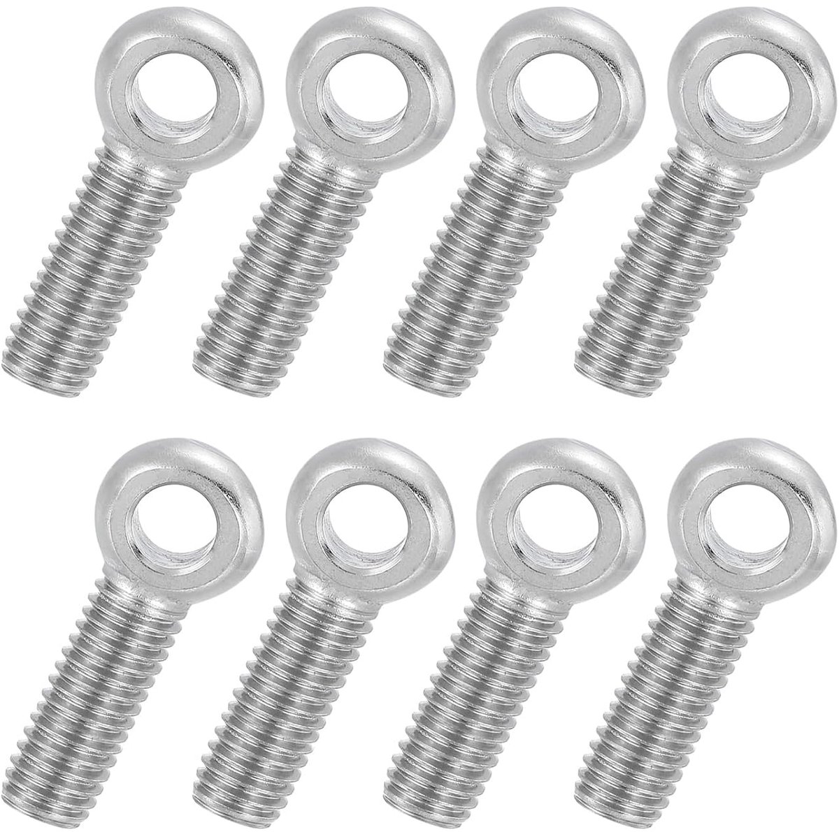8 stuks ringschroef M10, 304 roestvrij staal oogschroef M10 x 40 mm, metrische volledige schroefdraad oogbouten, metalen oogschroef voor auto-industrie, ventielen, buizen, zilvertint