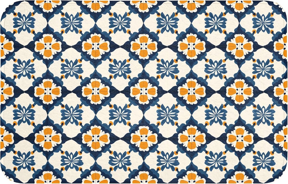 Badmat Rechthoekig 80x50 cm Badkamer Bath Mat Douchemat Antislip Wc Badkamermat Memory Foam Wasbaar Bathroom Toilet Mats Washable Klassiek - Geometrisch - Blauw