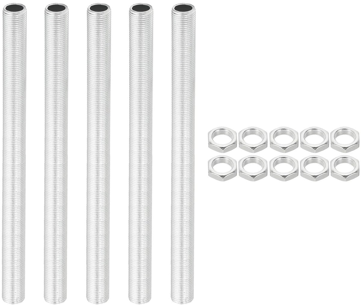 Kit lampbuis M12 schroefdraad 190 mm met vergrendelingsmoeren, 5 sets draadstangen, bevestigingselementen voor kroonluchters, plafondlampen, verzinkt