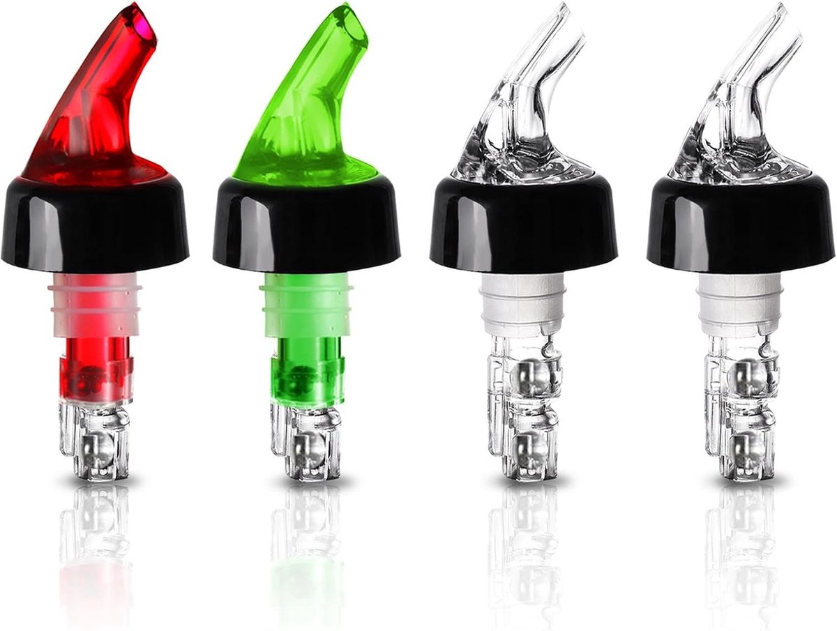 drankflesschenken, 4 doseerflessen, schenkhulp, automatische dispenser voor wijn, schnaps, cocktails, oliealcohol, universeel voor thuis, bar, restaurant, keuken, servies