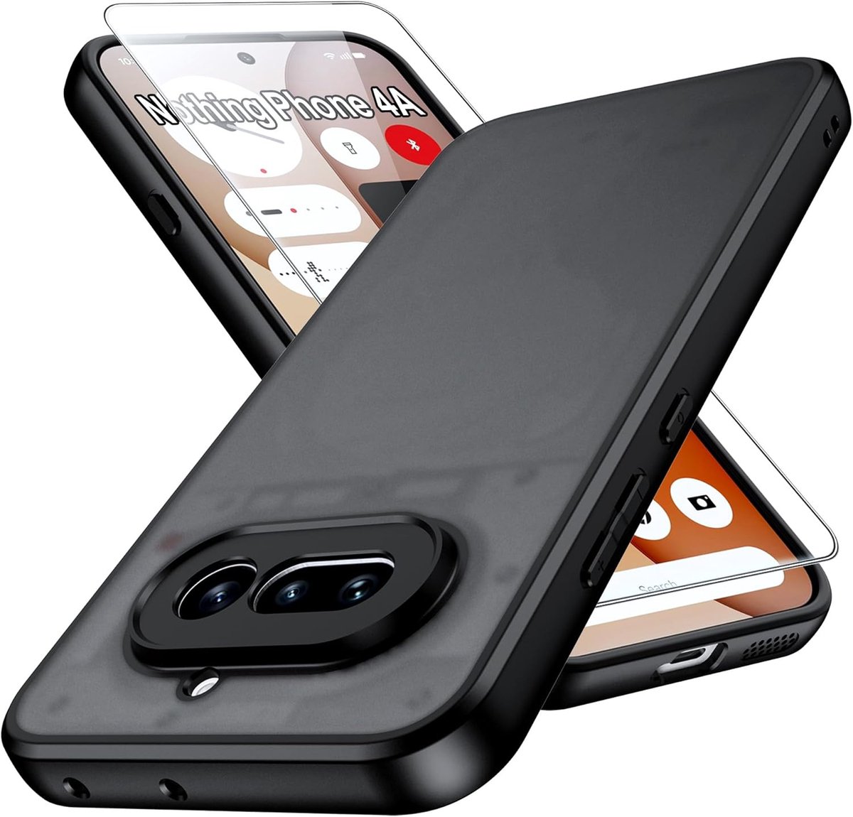 Beschermhoes voor Nothing Phone 4A, transparante achterkant van PC en TPU-frame | 1 x displaybeschermfolie van gehard glas.