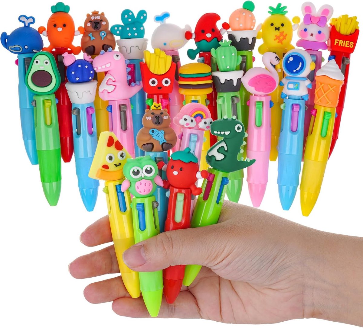 Set van 25 kleurrijke mini-balpennen, cartoon, 12 cm, 4-in-1, 0,7 mm, diereninkt, grappige creatieve pennen voor school en feestjes